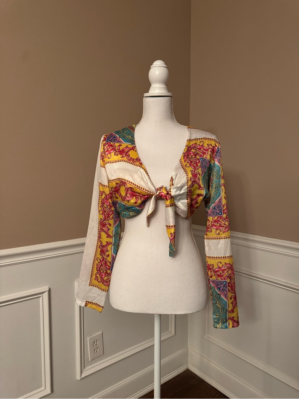 Paisley Tie-Front Crop Top in Yellow Mix
